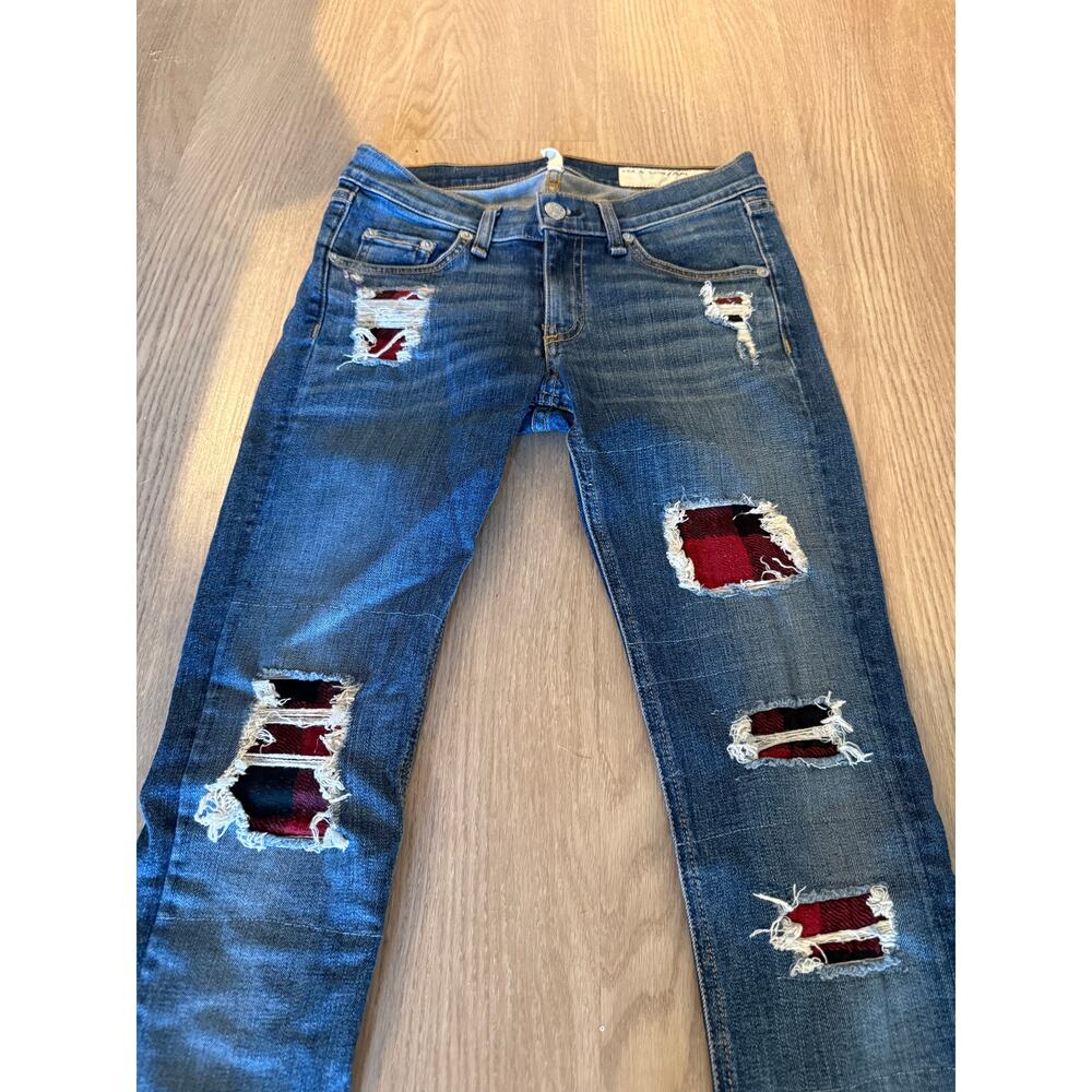 Rag & Bone Sloane Plaid Ripped Skinny Jeans Sz 26 - Picture 2 of 7